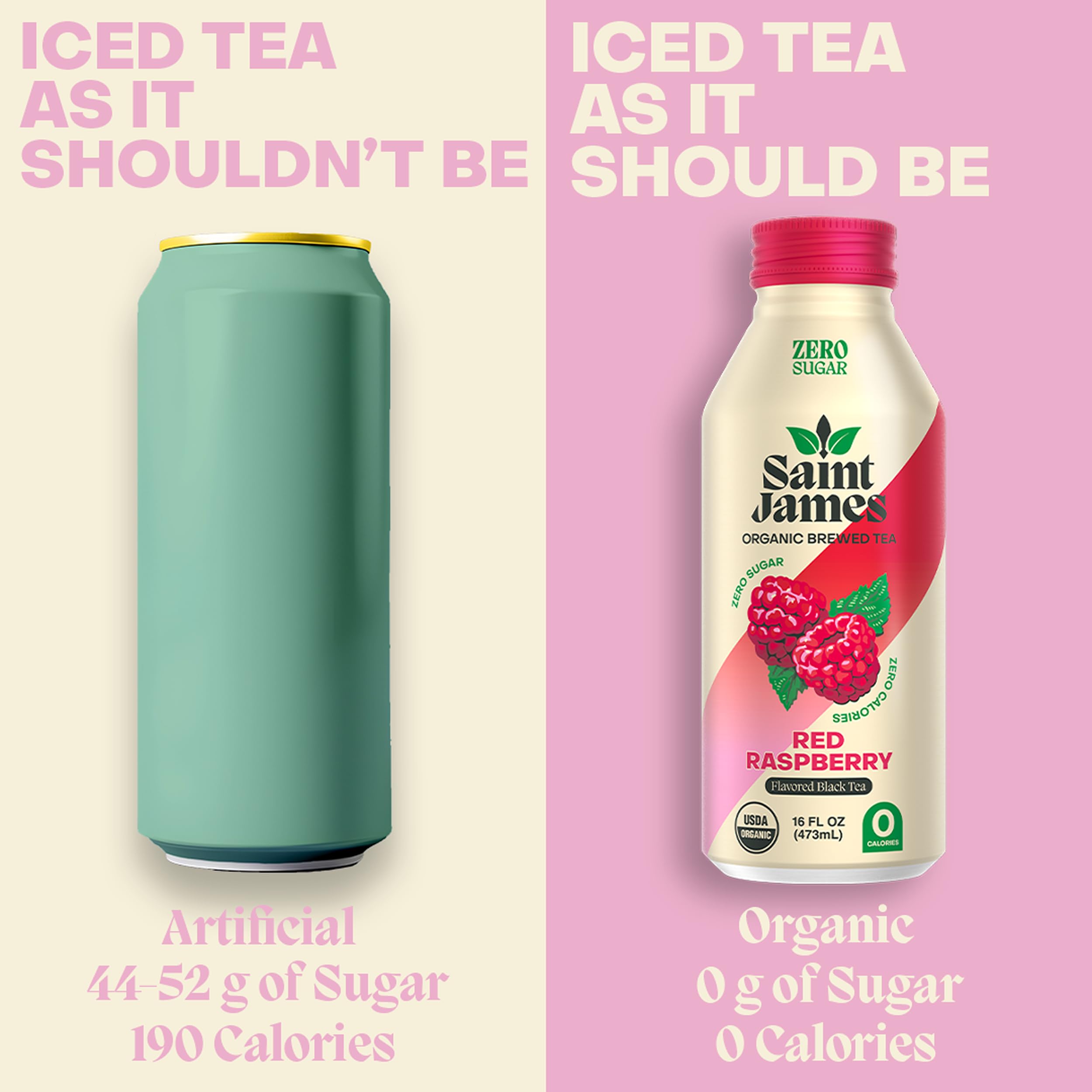 Saint James Organic Red Raspberry Black Tea, Case of 12, 16 Fluid Ounce Bottles