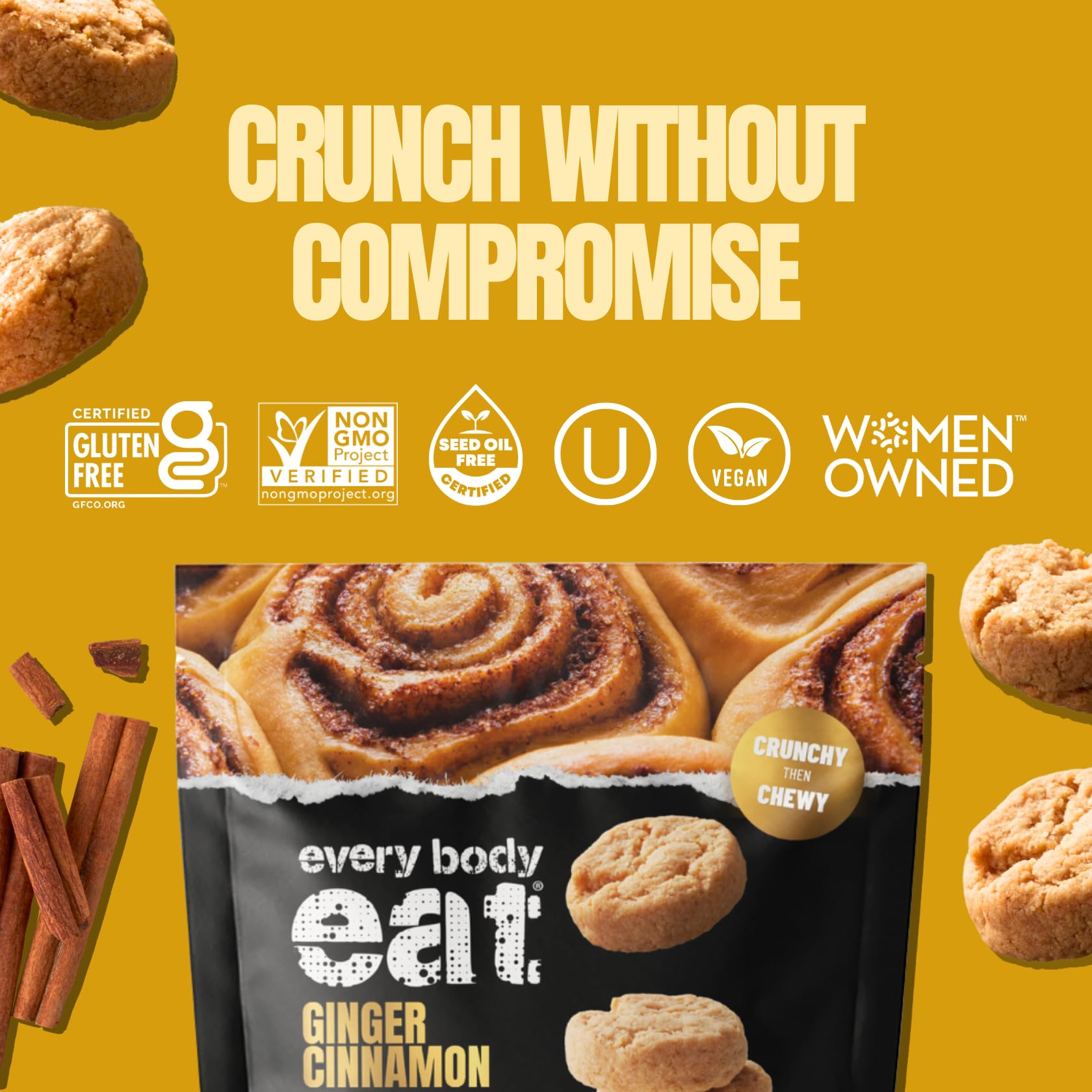 Every Body Eat Ginger Cinnamon Crunchy Cookie Bites, Case of 6, 5 Ounces Each