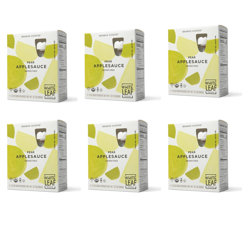White Leaf Provisions Organic Unsweetened Pear Applesauce, Case of 6, 4-Pack 3.2 Ounce Pouches