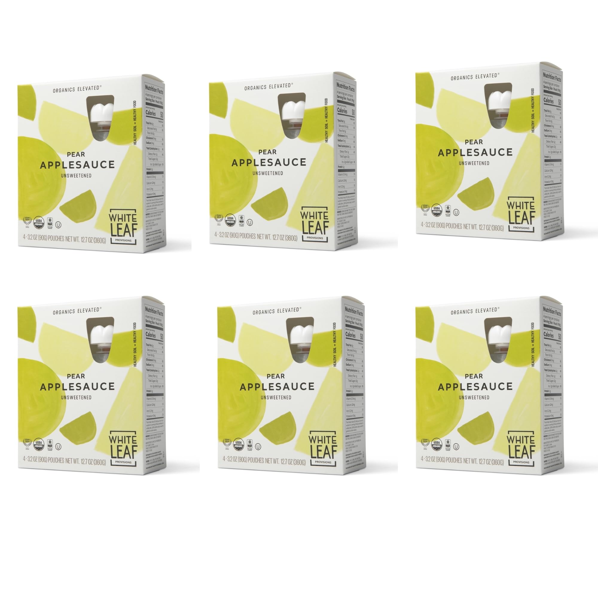 White Leaf Provisions Organic Unsweetened Pear Applesauce, Case of 6, 4-Pack 3.2 Ounce Pouches
