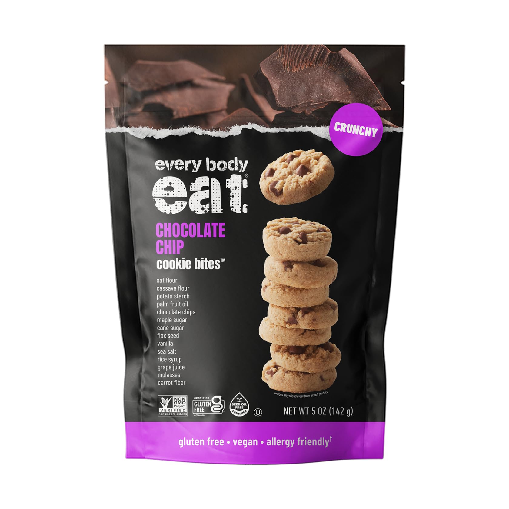 Every Body Eat Chocolate Chip Cookie Bites, Case of 6, 5 Ounce Bags