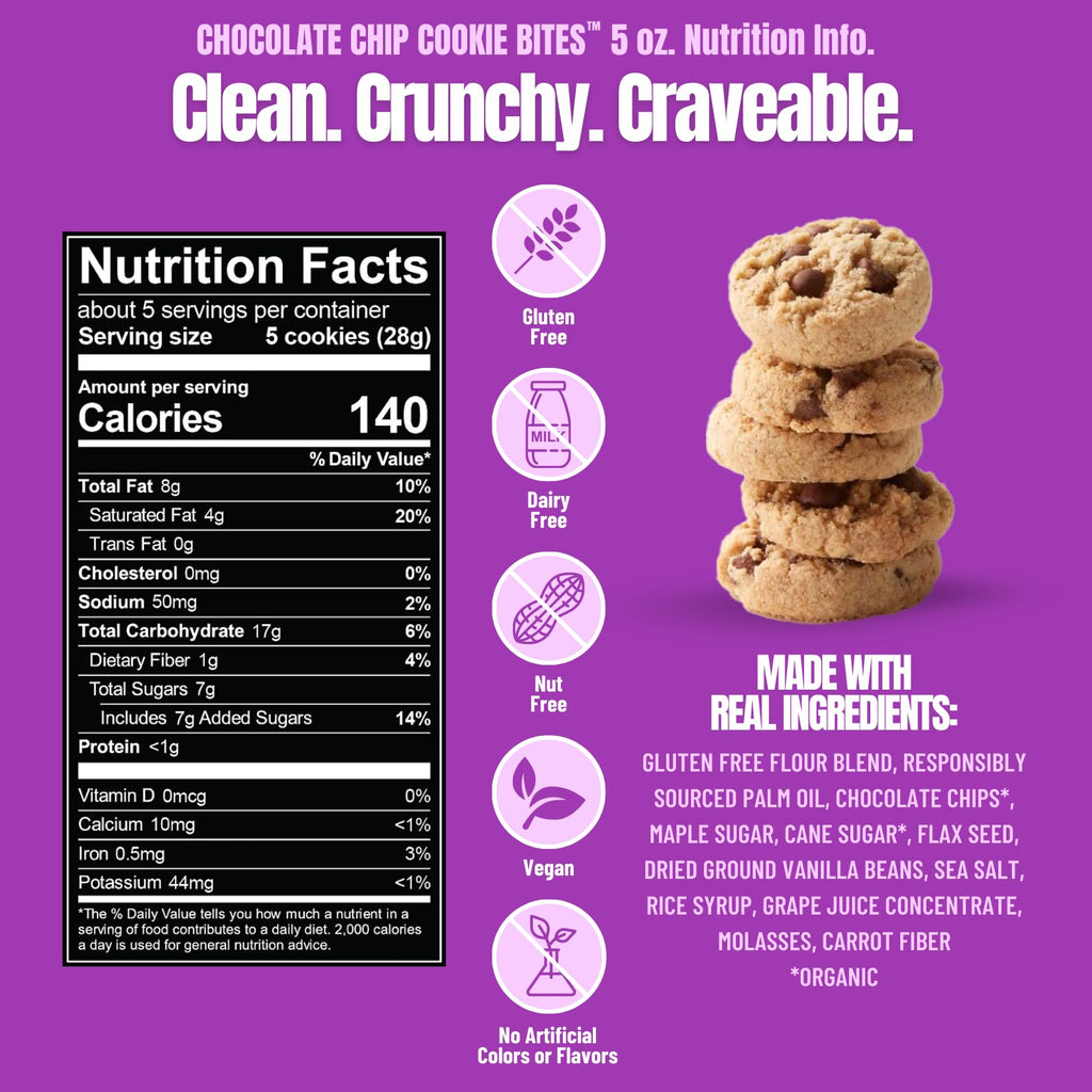 Every Body Eat Chocolate Chip Cookie Bites, Case of 6, 5 Ounce Bags