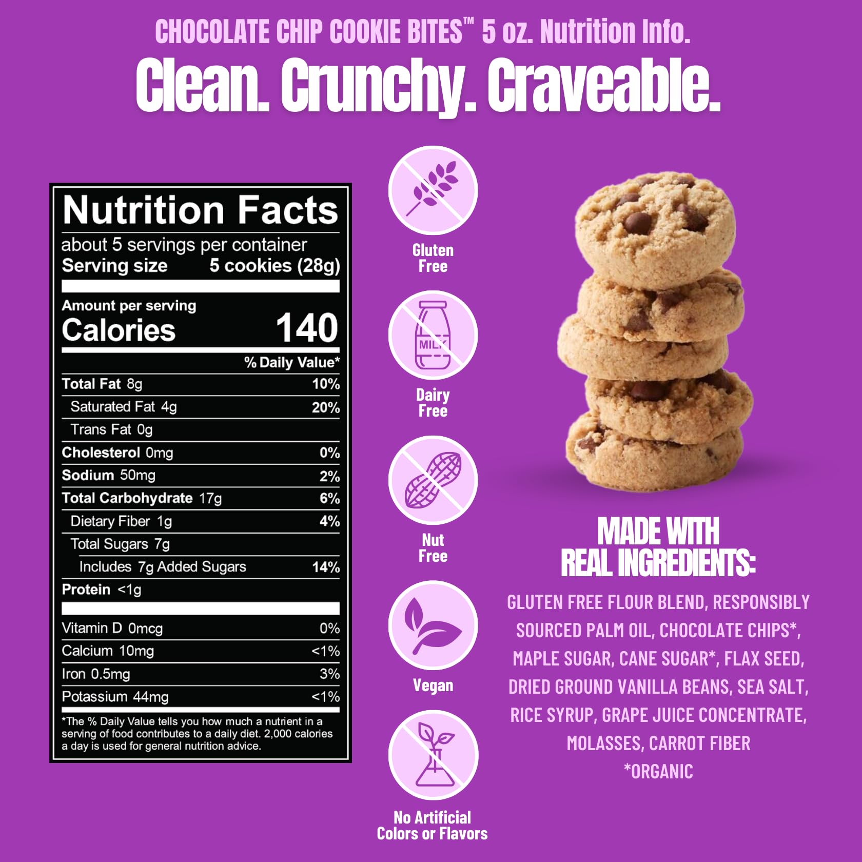 Every Body Eat Chocolate Chip Cookie Bites, Case of 6, 5 Ounce Bags