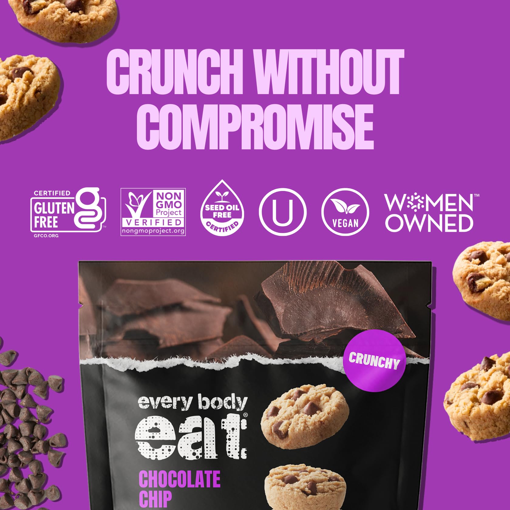 Every Body Eat Chocolate Chip Cookie Bites, Case of 6, 5 Ounce Bags