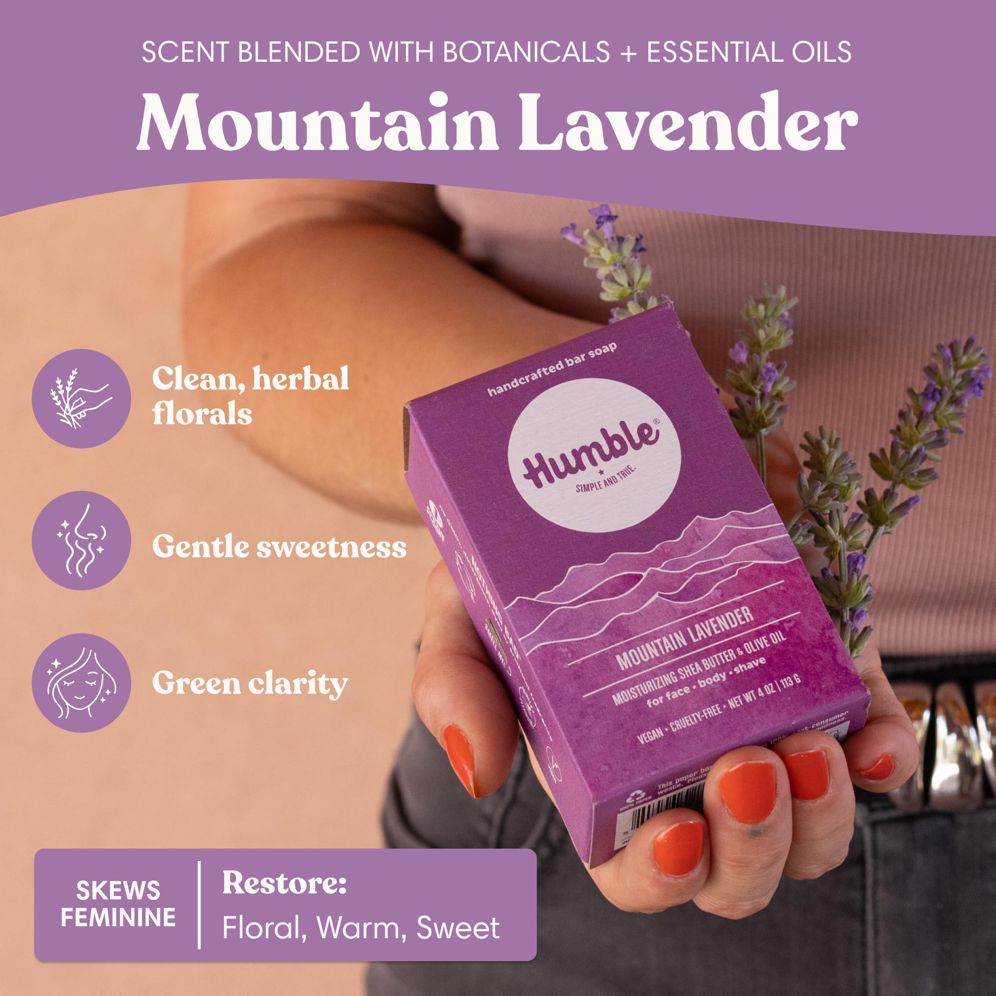 Humble Brands Mountain Lavender Moisturizing Bar Soap, 4 Ounce