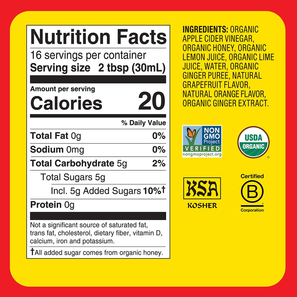 Bragg Organic Apple Cider Vinegar Drink with Citrus Ginger, Case of 6, 16 Fluid Ounce