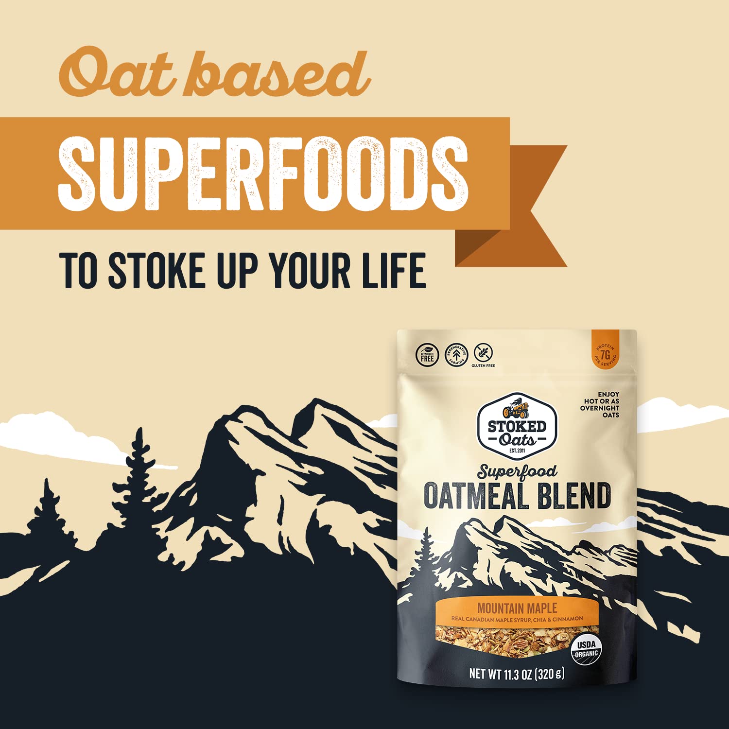 Stoked Oats Mountain Maple Oatmeal, Case of 8, 11.3 oz