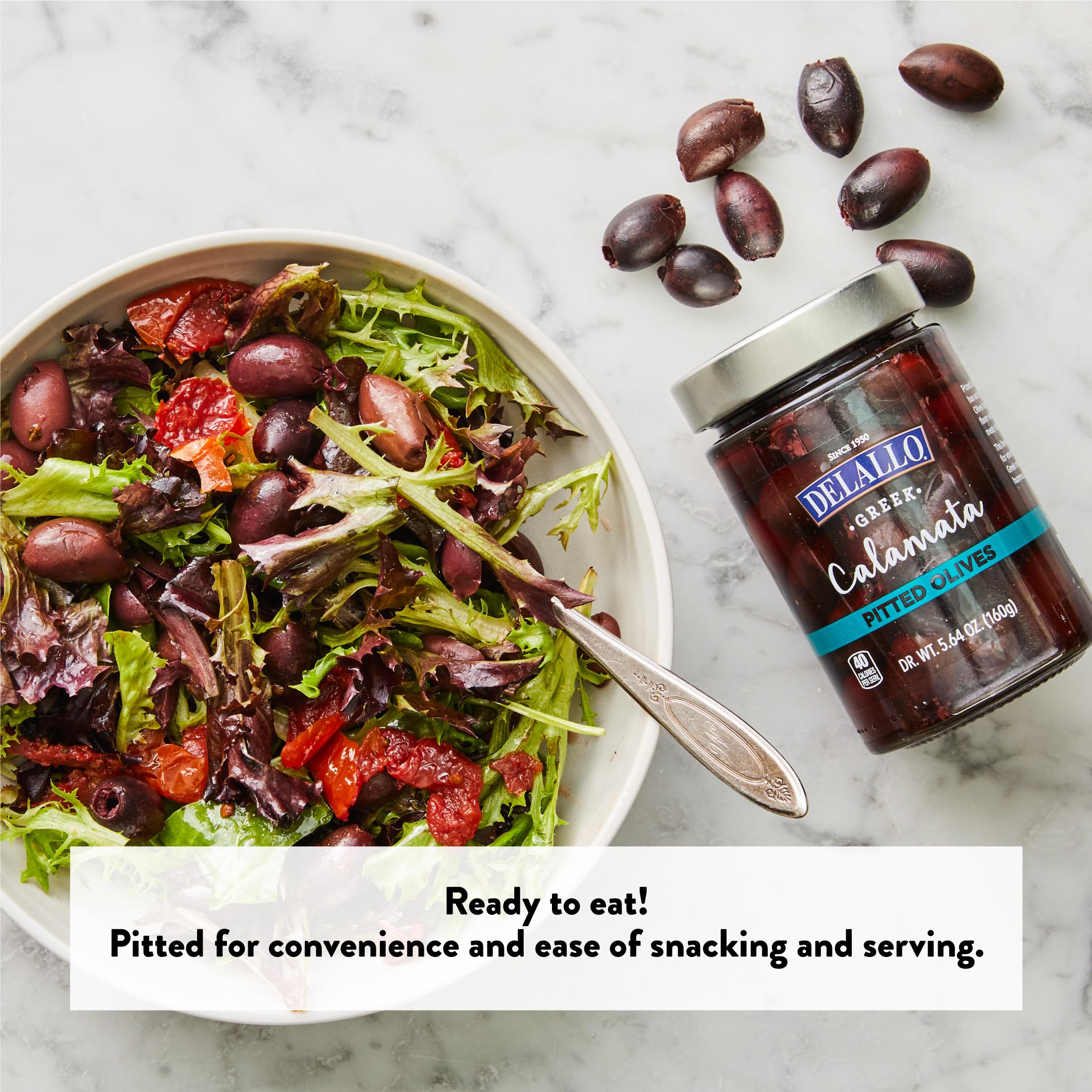 DeLallo Pitted Calamata Greek Olives, Case of 6, 5.64 oz