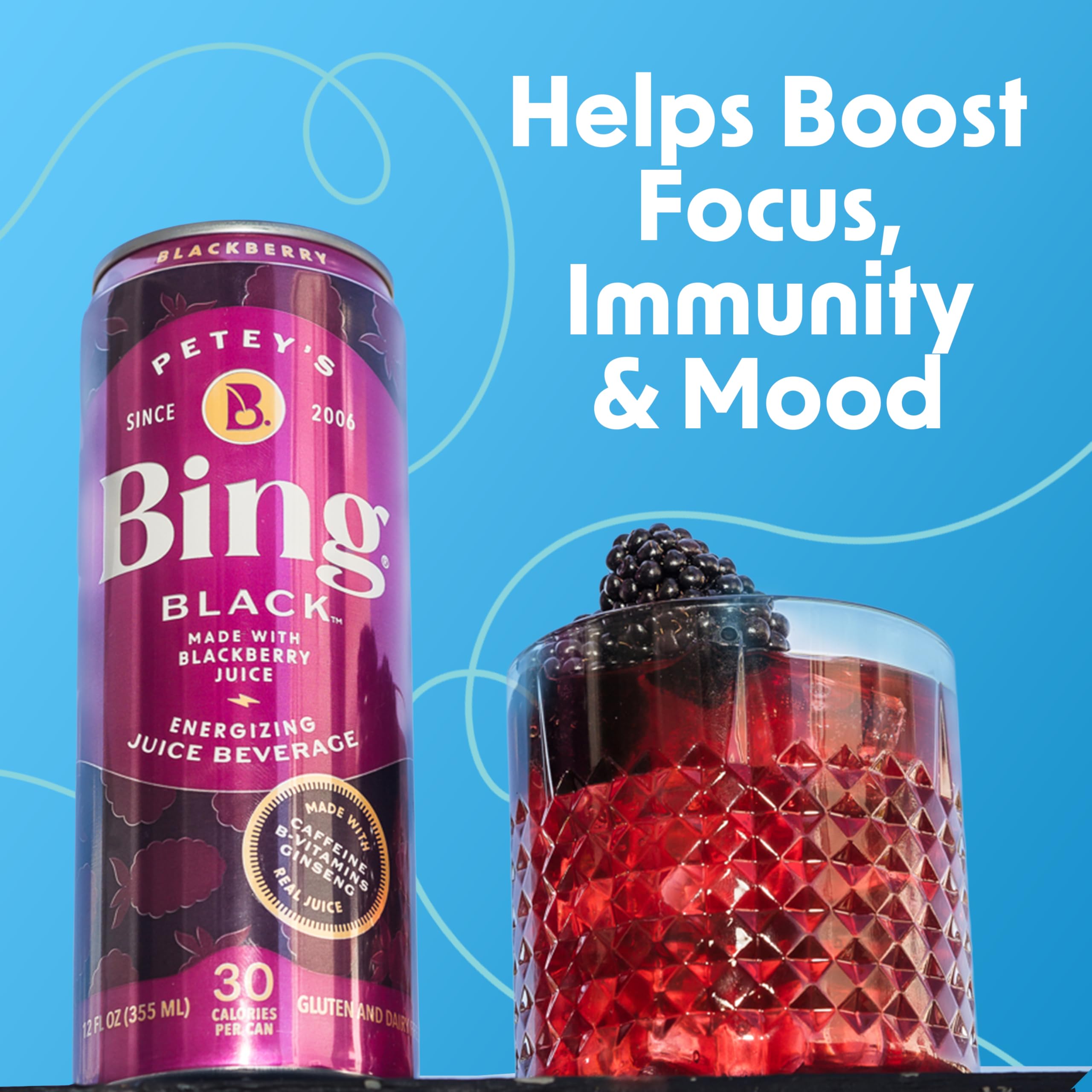 Bing Blackberry Healthy Energy Drink, 12 Fluid Ounce, Case of 12