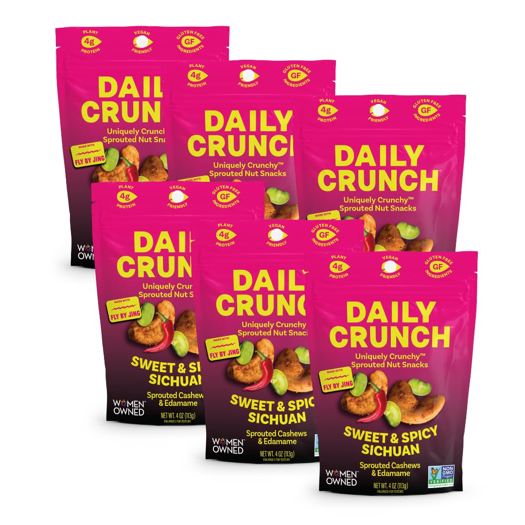 Daily Crunch Sweet Sichuan Cashew Edamame Nut Snack, Case of 6, 4 Ounces