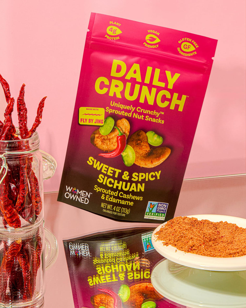 Daily Crunch Sweet Sichuan Cashew Edamame Nut Snack, Case of 6, 4 Ounces