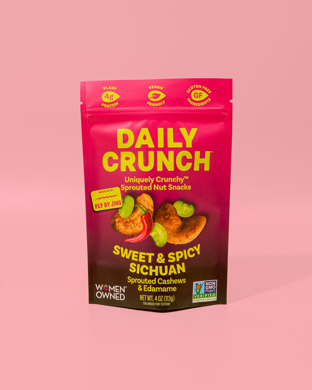 Daily Crunch Sweet Sichuan Cashew Edamame Nut Snack, Case of 6, 4 Ounces