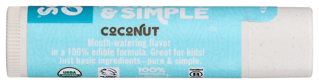 Eco Lips Organic Pure and Simple Coconut Lip Balm Display, Case of 24, 0.15 Ounce Tubes
