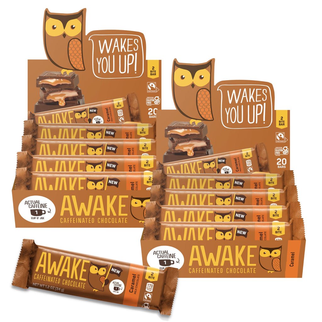 Awake Chocolate Caffeinated Milk Chocolate Bar, Case of 20, 1.2 Ounce Bars