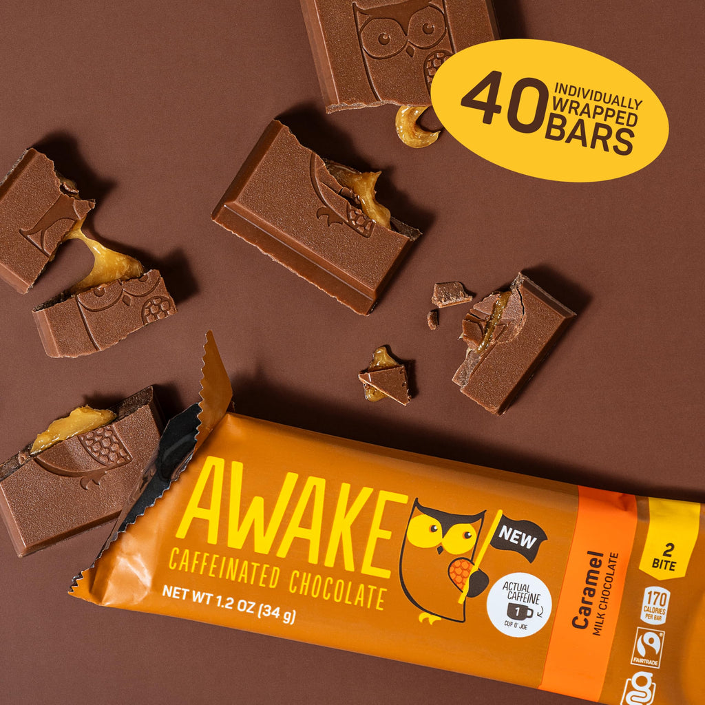 Awake Chocolate Caffeinated Milk Chocolate Bar, Case of 20, 1.2 Ounce Bars