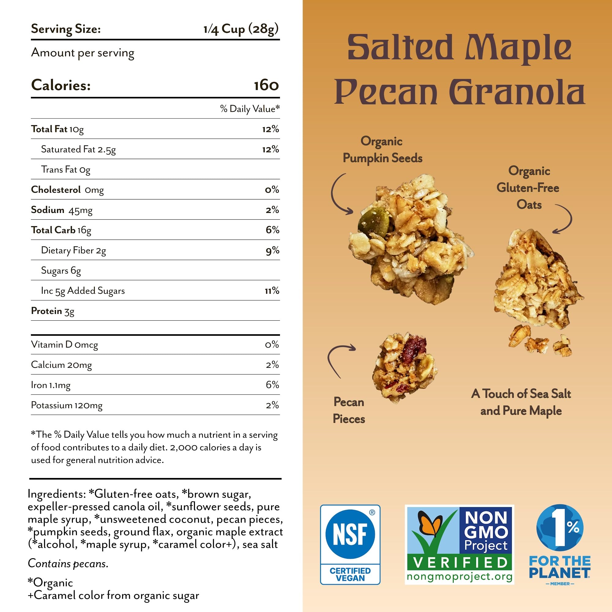Michele's Granola Salted Maple Pecan Granola, Case of 6, 12 Ounce Bags