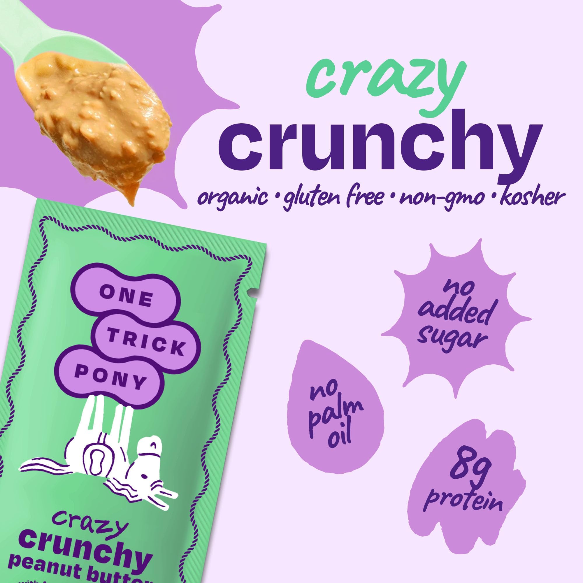 One Trick Pony Organic Crunchy Peanut Butter, Case of 4, 10 Count 1.15 Ounce Packs