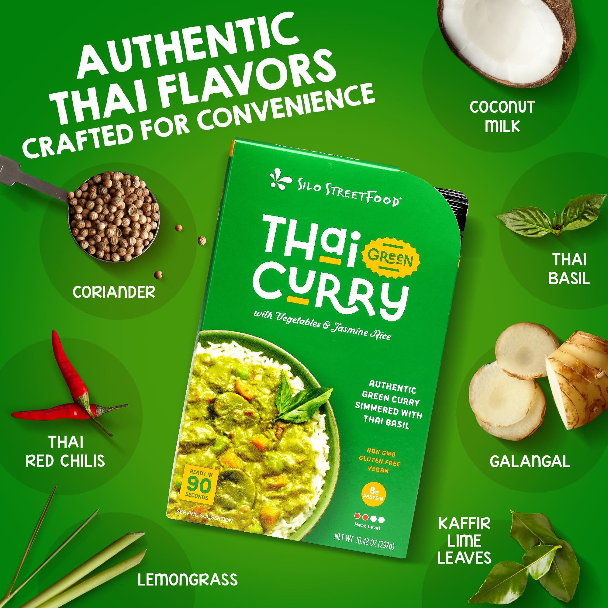 Silo Street Food Thai Green Curry with Jasmine Rice, Case of 9, 10.48 oz