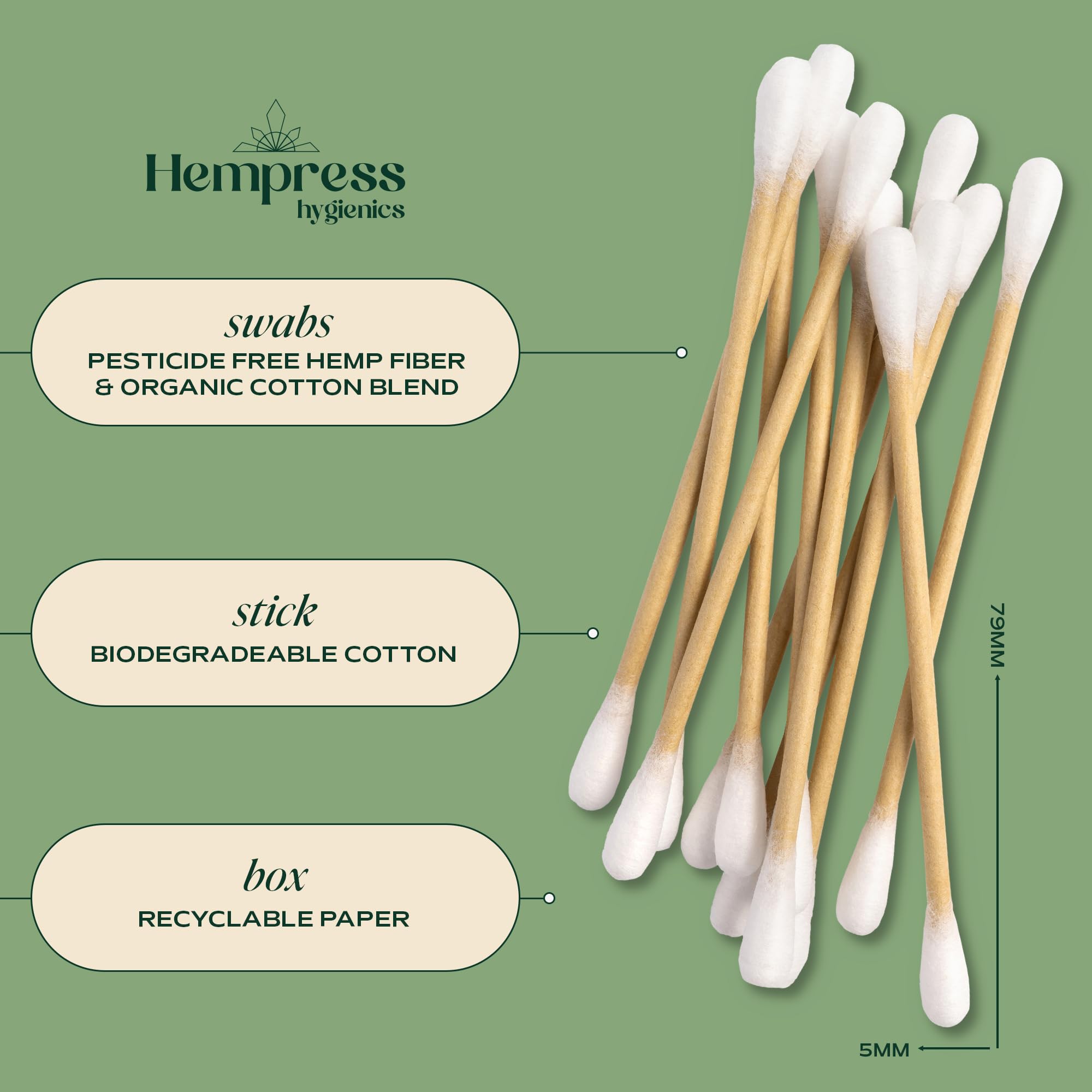 Hempress Hygienics Hemp and Cotton Swabs, 200 Count