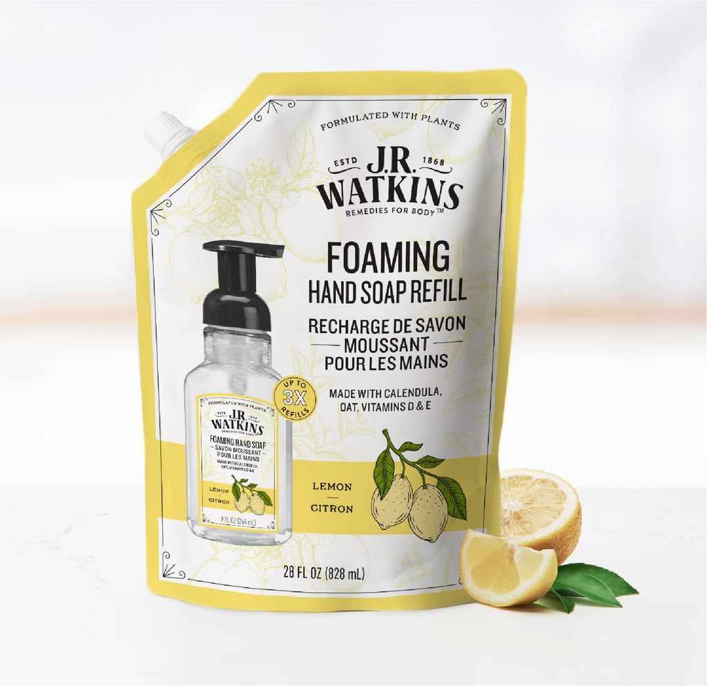 J.R. Watkins Lemon Foaming Hand Soap Refill, Case of 2, 28 fl oz