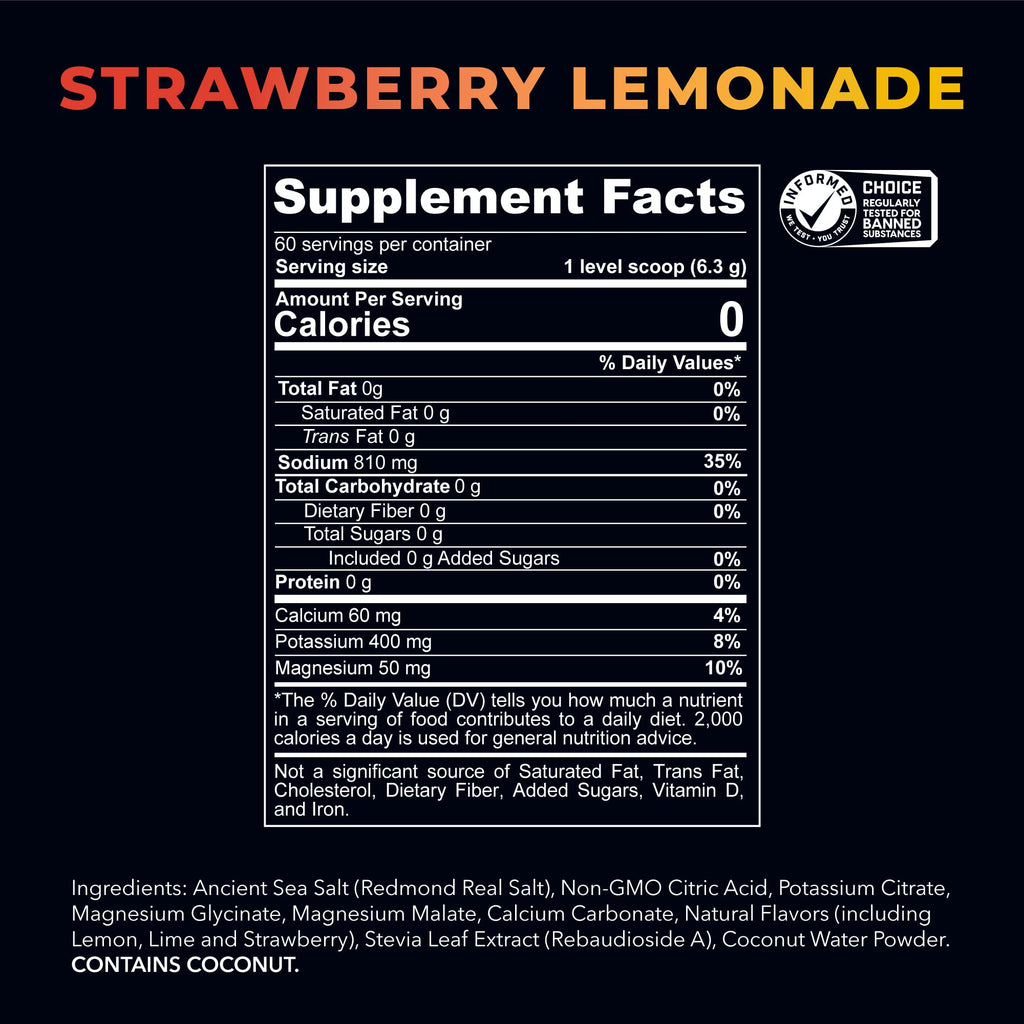 Redmond Re-Lyte Strawberry Lemonade Electrolyte Powder Mix, Case of 6, 13.4 oz