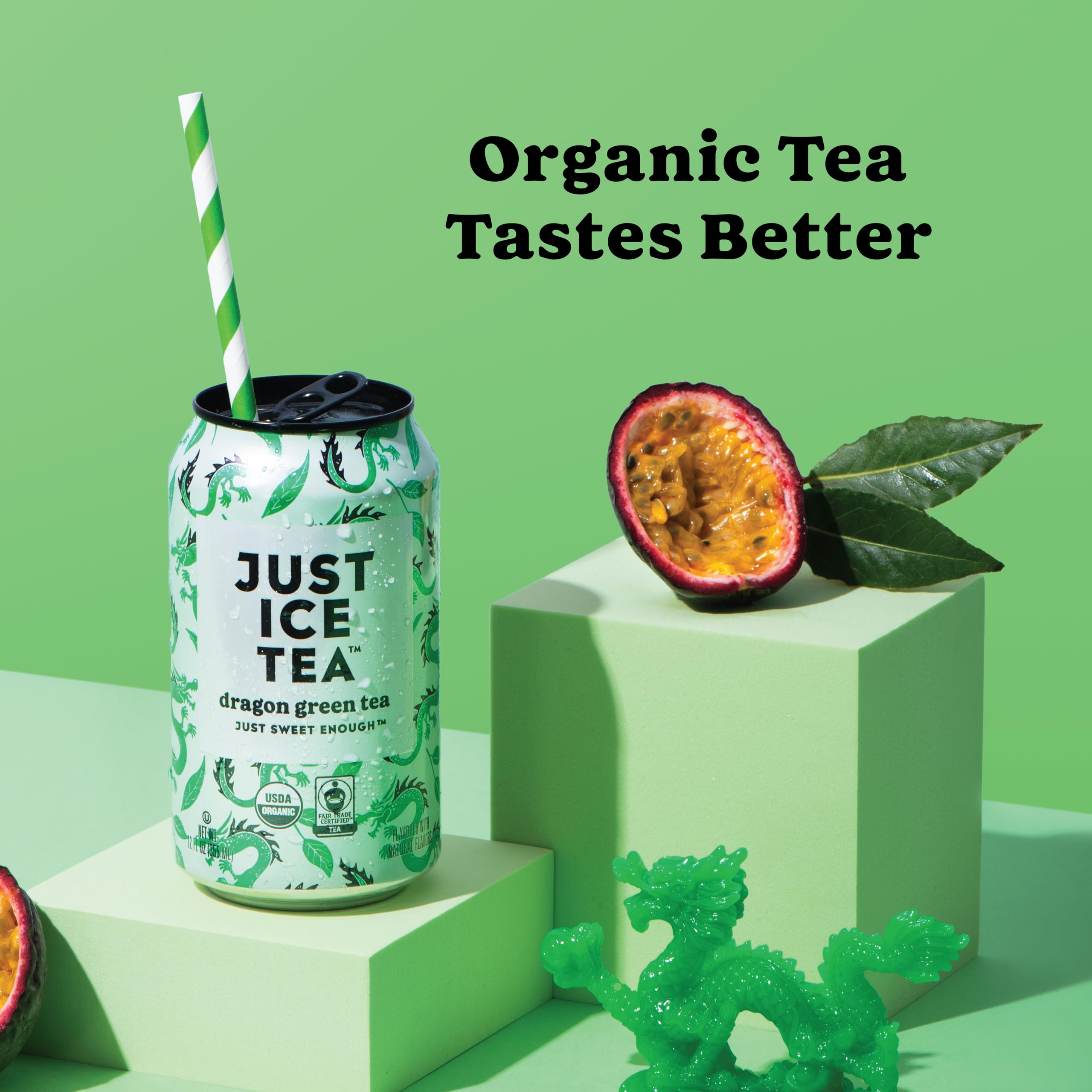 Just Ice Tea Organic Dragon Green Tea, Case of 6, 4 Count, 12 fl oz Cans