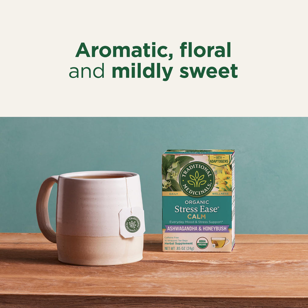 Traditional Medicinals Organic Stress Ease Herbal Tea, Case of 6, 16 Tea Bags
