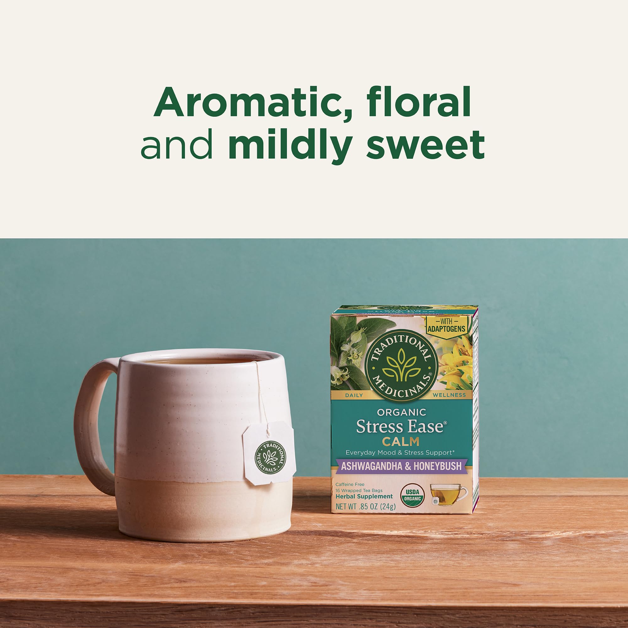 Traditional Medicinals Organic Stress Ease Herbal Tea, Case of 6, 16 Tea Bags