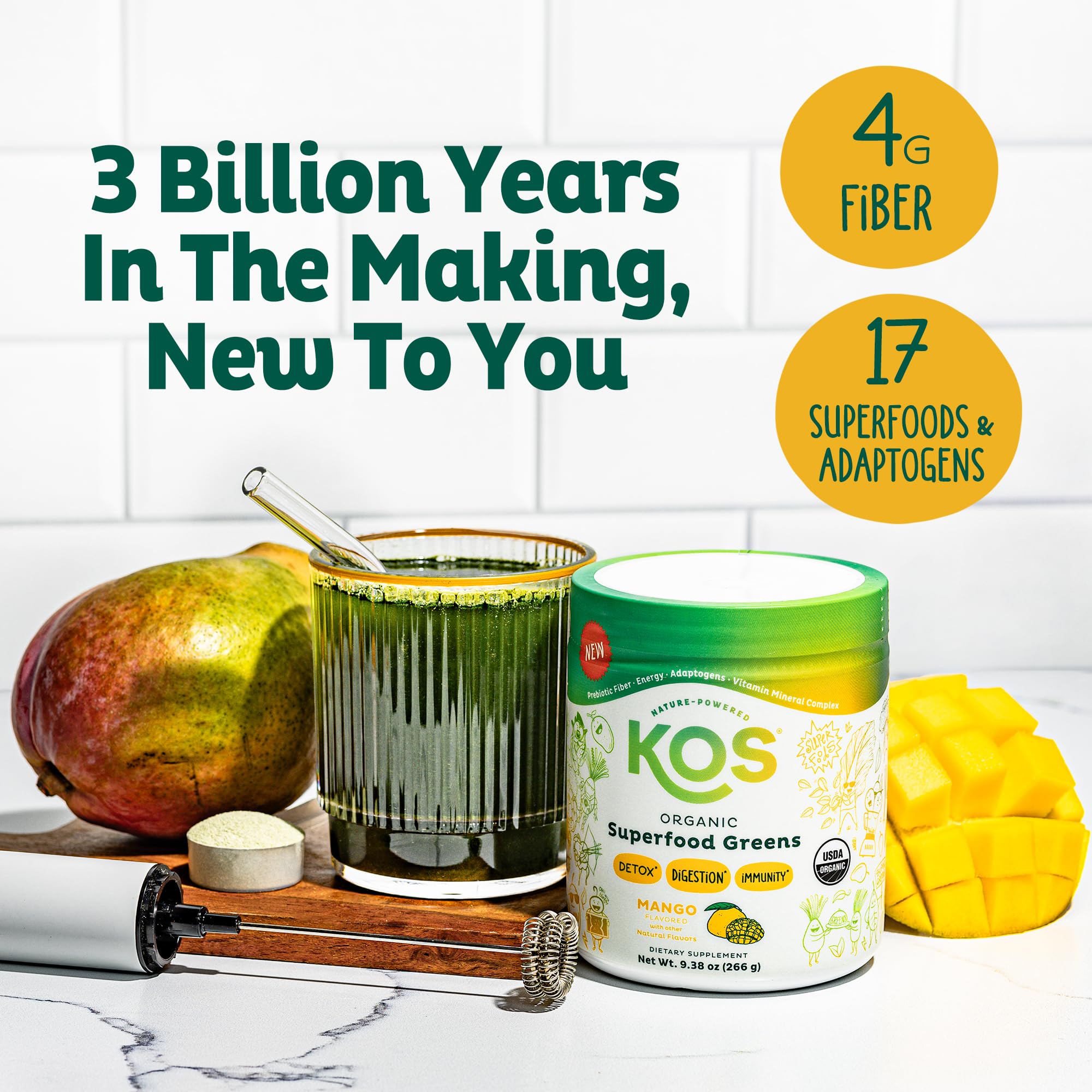 KOS Organic Superfood Greens Mango, 9.38 oz