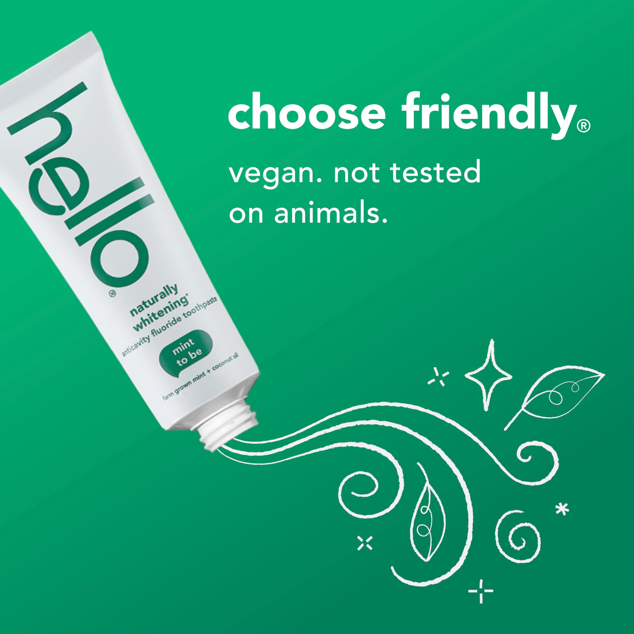 Hello Naturally Whitening Anticavity Fluoride Toothpaste, Mint, Case of 6, 5 Ounce