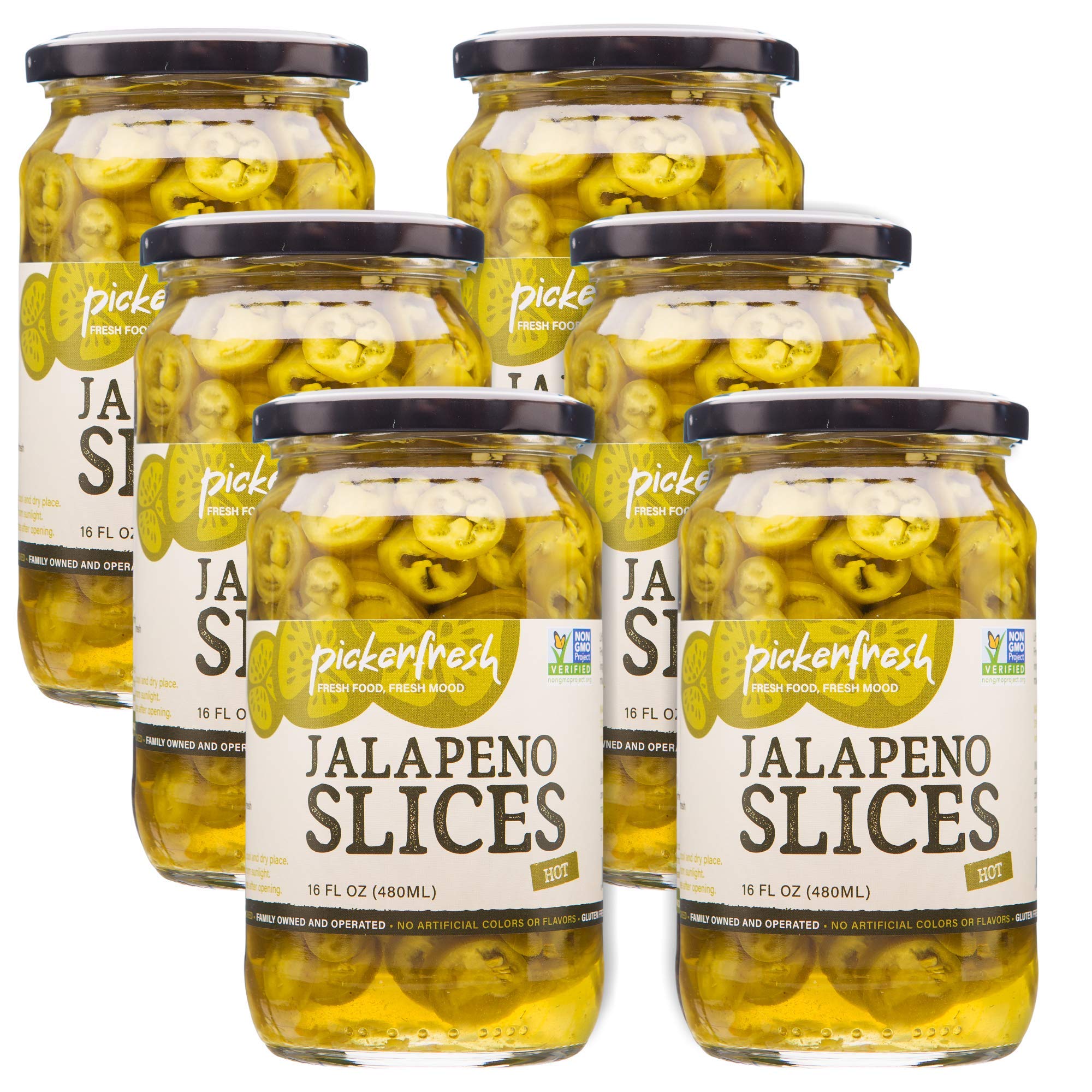 Pickerfresh Jalapeno Slices, Case of 6, 16 Fluid Ounce Jars