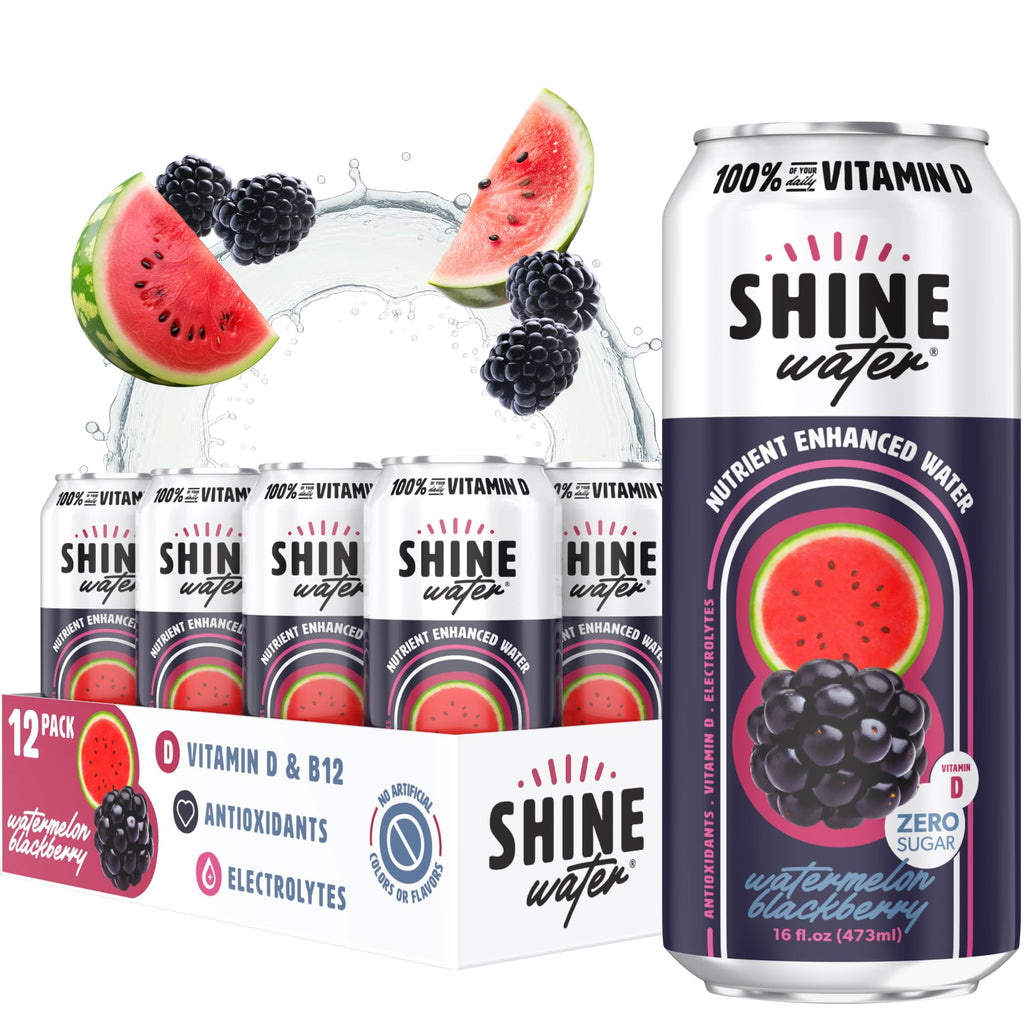 ShineWater Watermelon Blackberry Flavored Water, Case Of 12, 16 Fl Oz