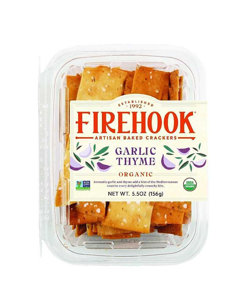 Firehook Organic Garlic Thyme Crackers, Case of 8, 5.5 oz