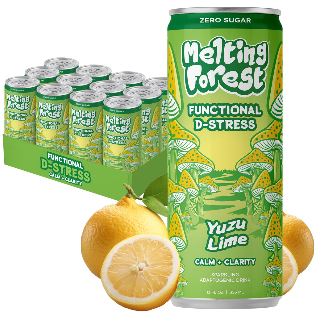 Melting Forest Yuzu Lime D-Stress Sparkling Drink, Case of 12, 12 fl oz Cans