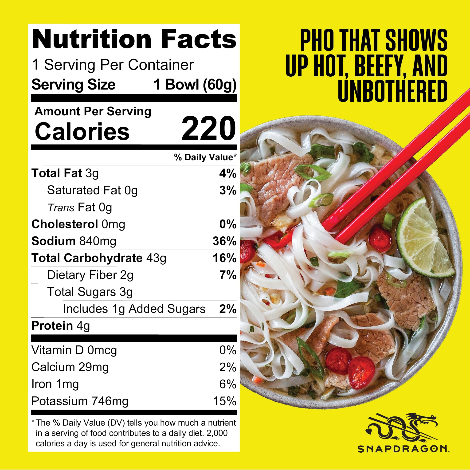 Snapdragon Beef Pho Vietnamese Instant Noodle Soup, Case of 4, 8.4 oz