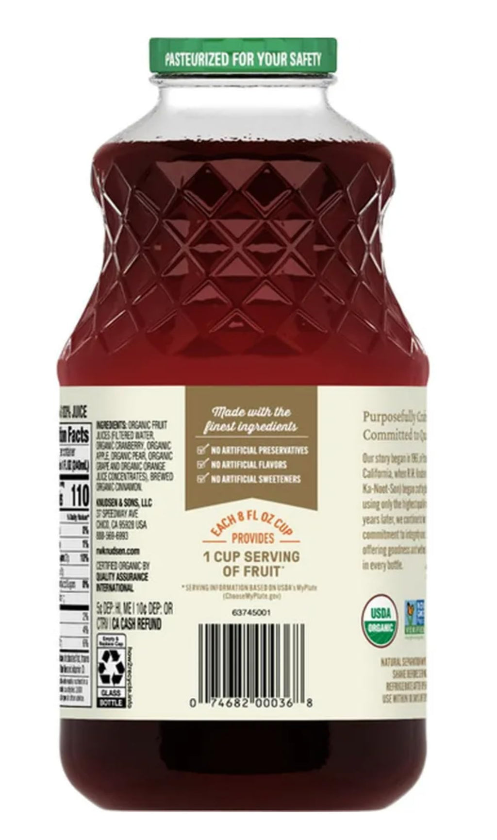 RW Knudsen Family Organic Cranberry Orange Cinnamon Juice, Case of 6, 32 Fluid Ounce