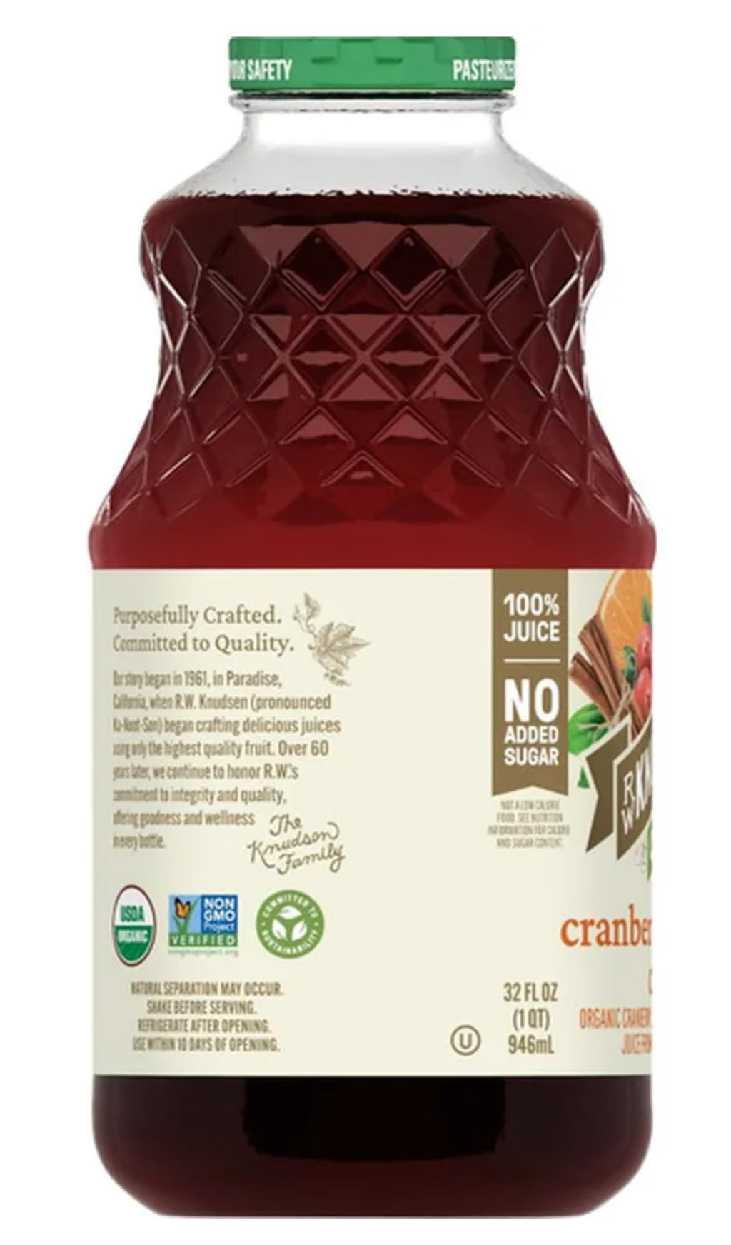 RW Knudsen Family Organic Cranberry Orange Cinnamon Juice, Case of 6, 32 Fluid Ounce