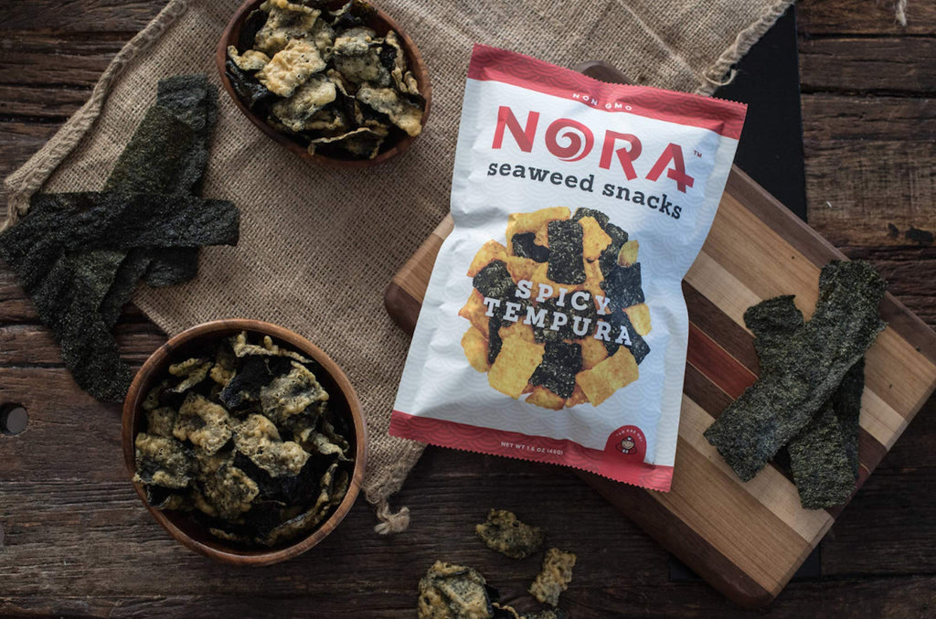 Nora Snacks Spicy Tempura Seaweed Snacks, Case of 12, 1.41 Ounce