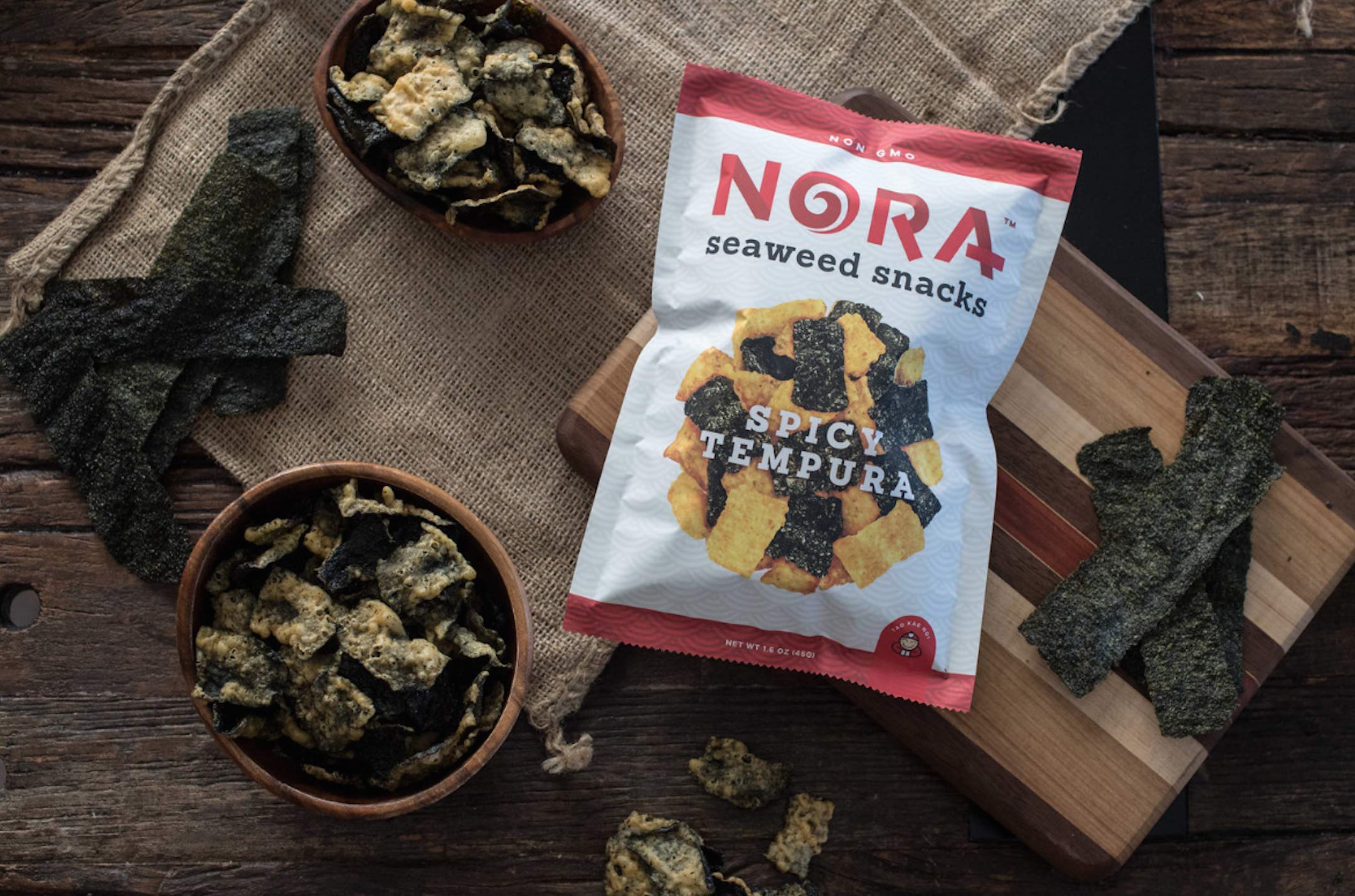 Nora Snacks Spicy Tempura Seaweed Snacks, Case of 12, 1.41 Ounce