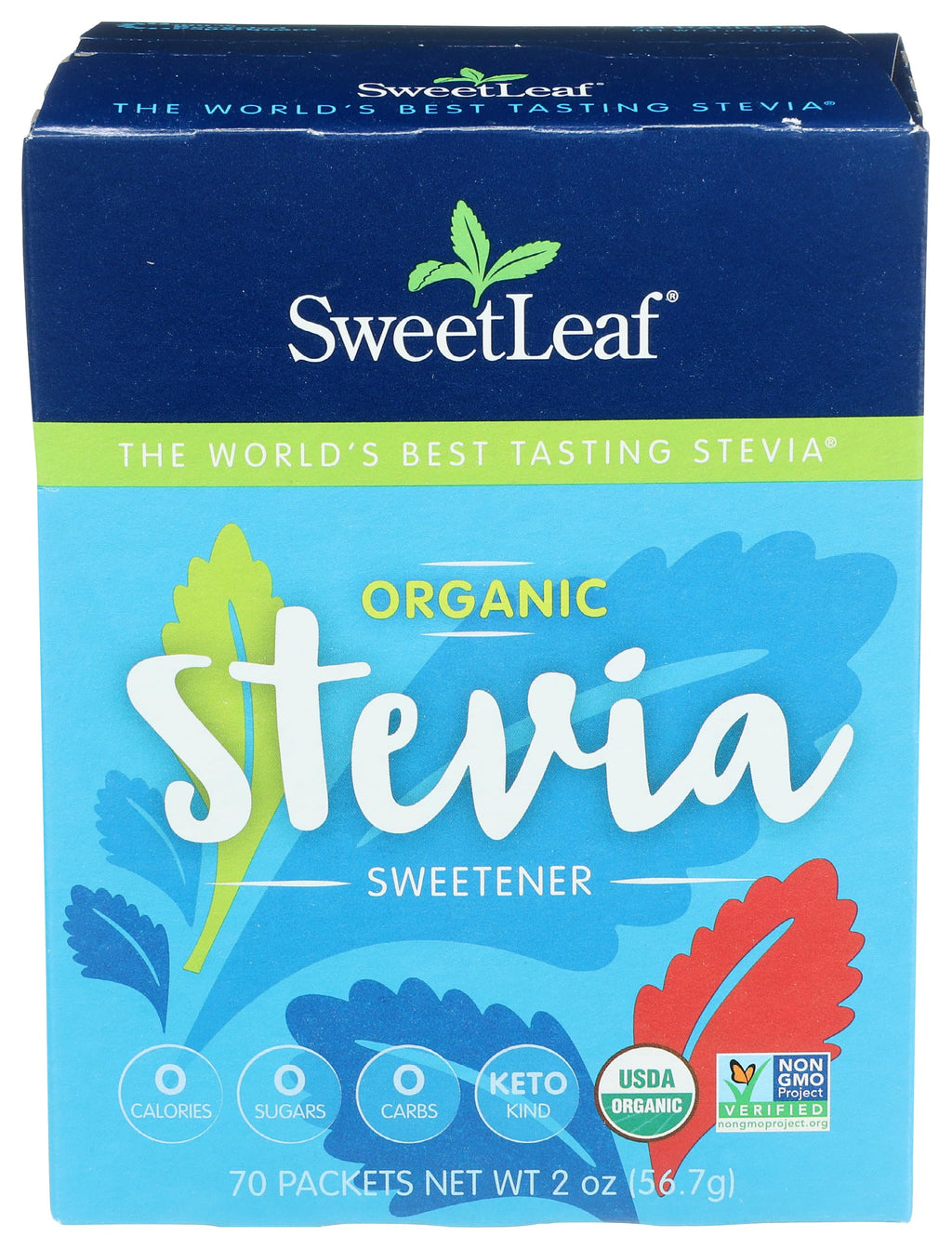 SweetLeaf Organic Stevia Powder Packets Sugar Substitute, Case of 6, 70 Count