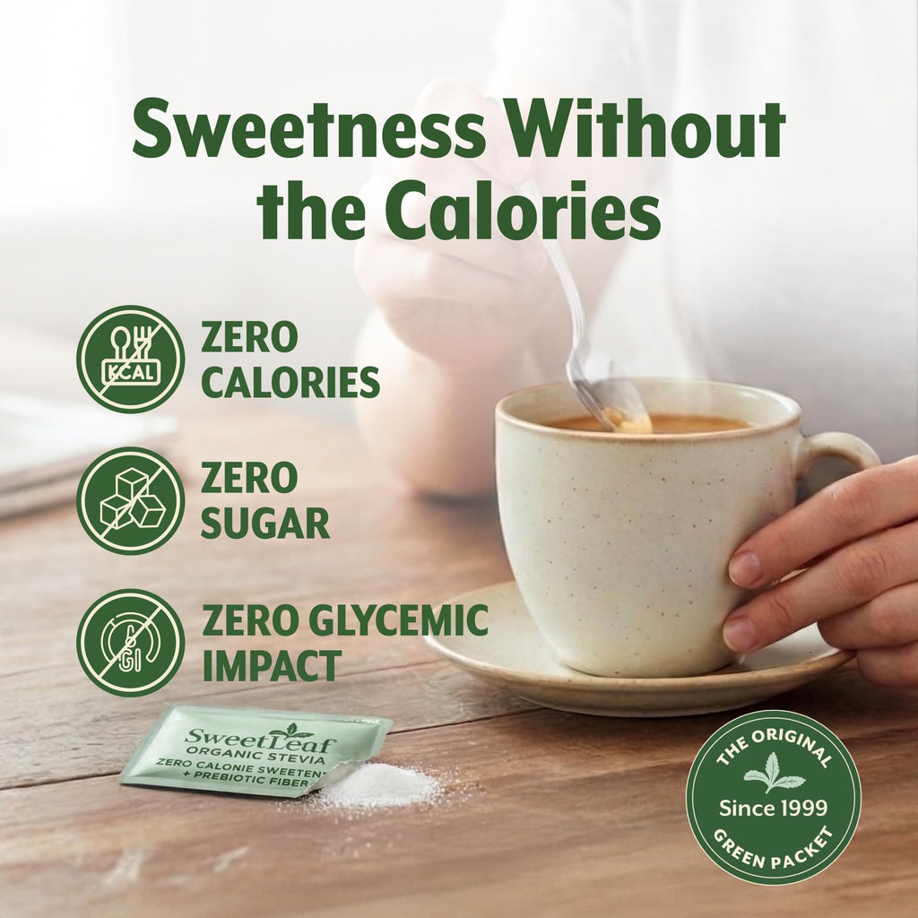 SweetLeaf Organic Stevia Powder Packets Sugar Substitute, Case of 6, 70 Count