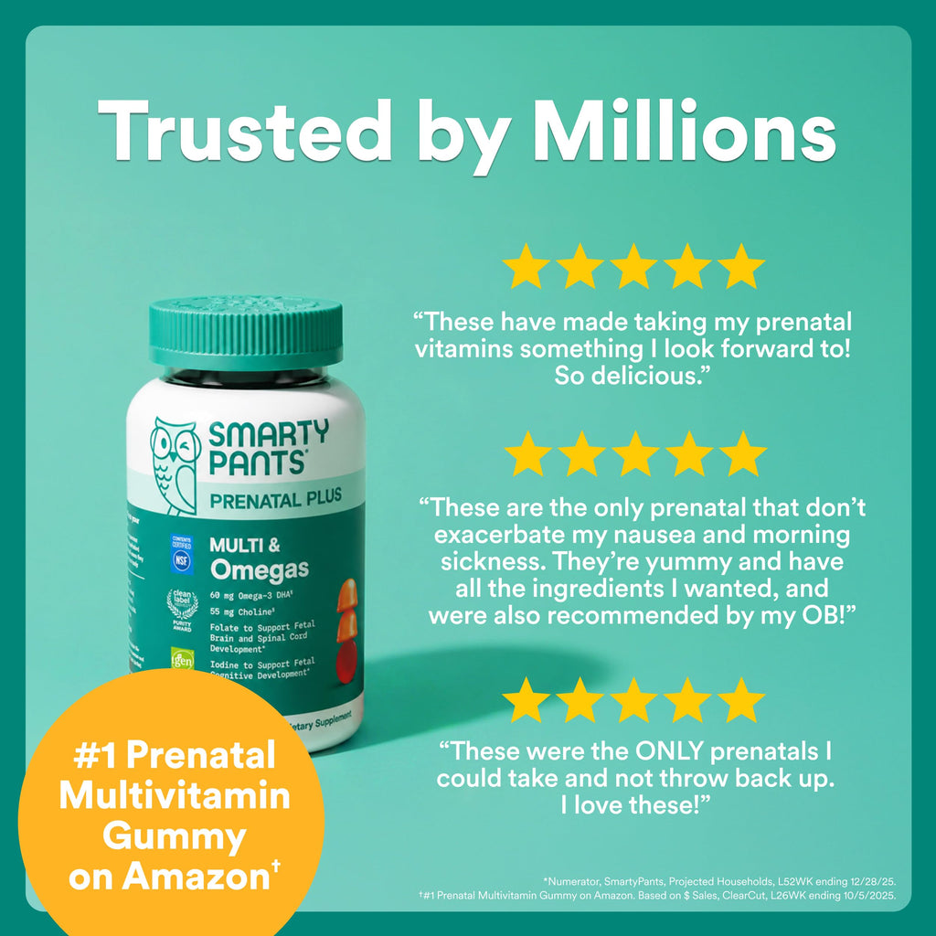 SmartyPants Prenatal Plus Multivitamin and Omega 3 Gummies with Methylfolate, 90 Count