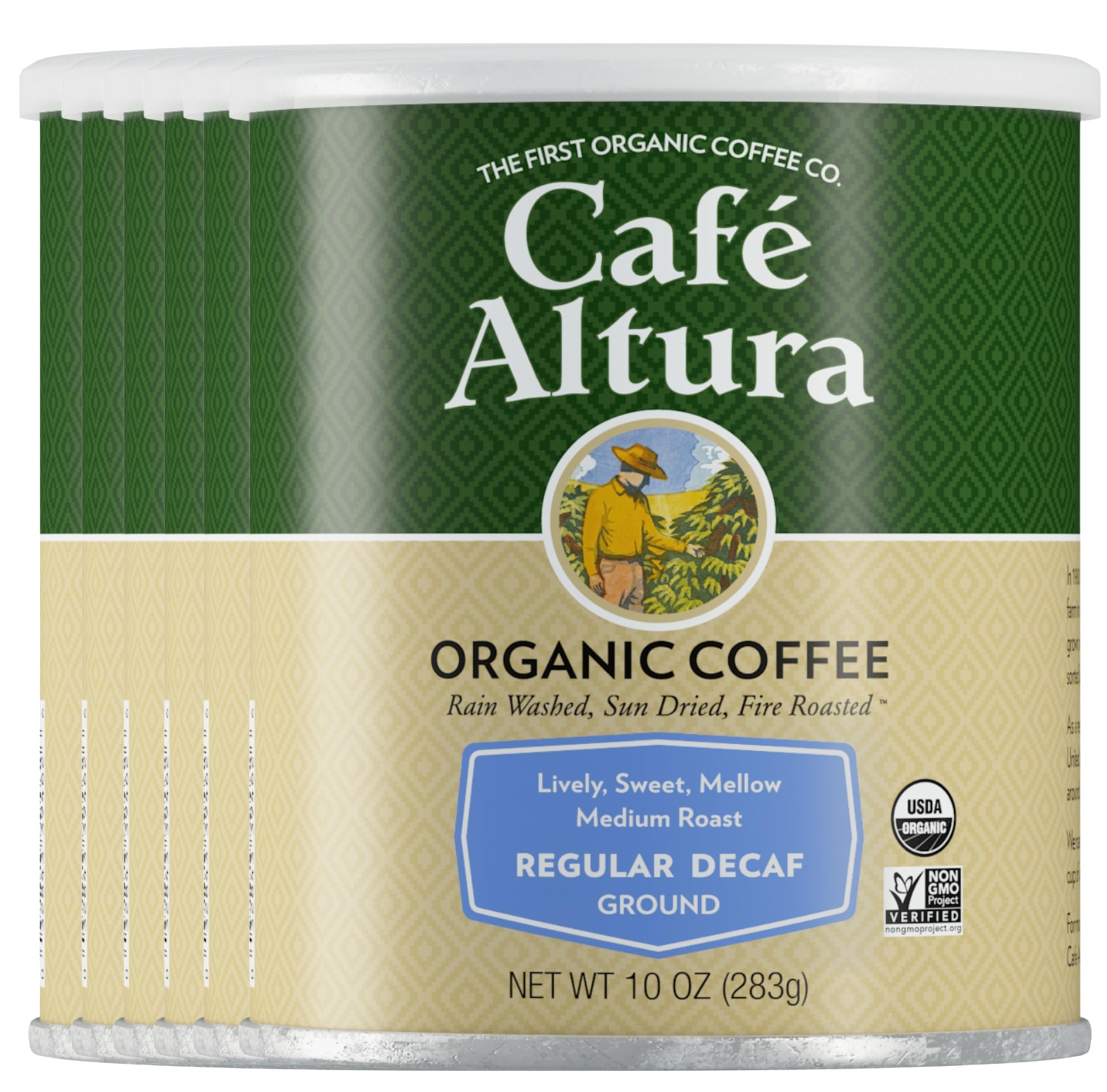 Cafe Altura Organic Regular Roast Decaf Ground Coffee, Case of 6, 10 Ounce Bags
