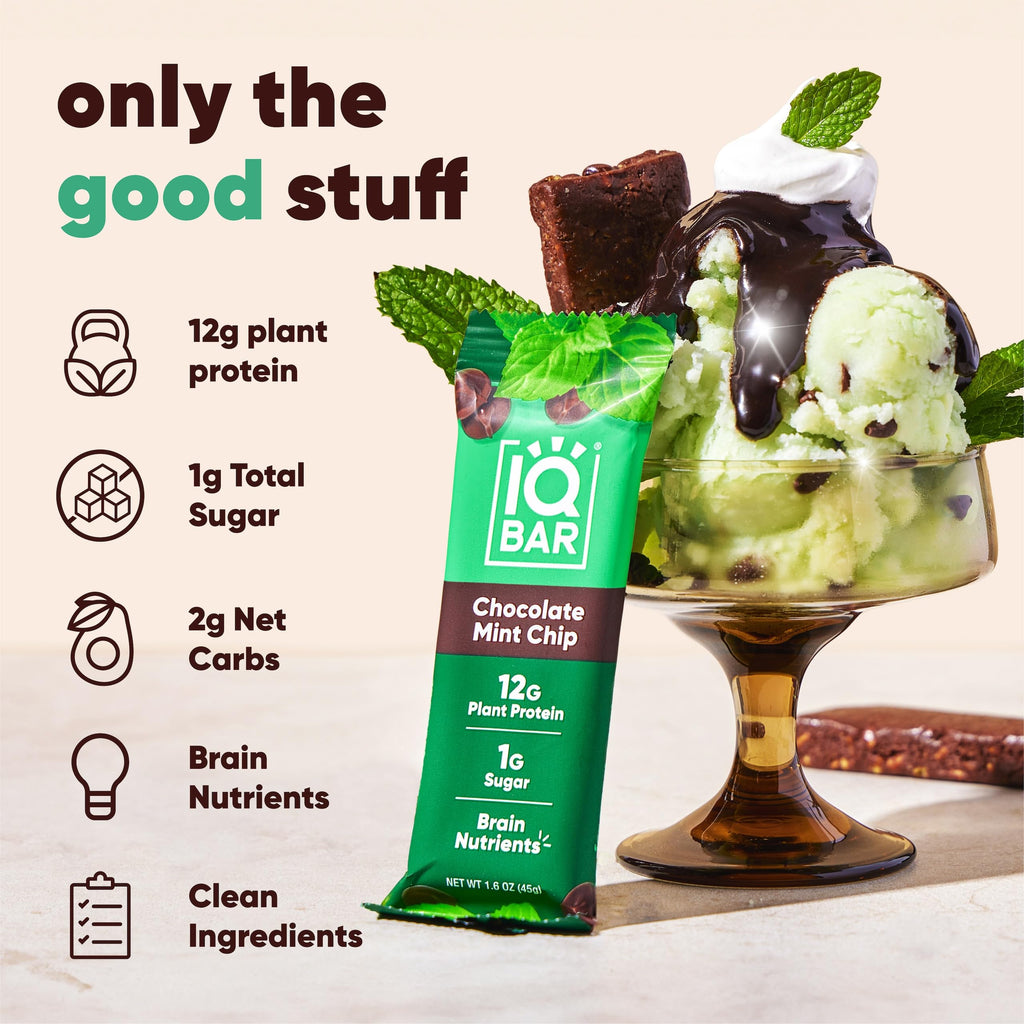 IQBAR Chocolate Mint Chip Bar, Case Of 12, 1.6 Oz