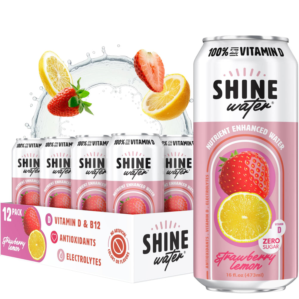 ShineWater Strawberry Lemon Flavored Water, Case of 12, 16 Fl Oz Bottles