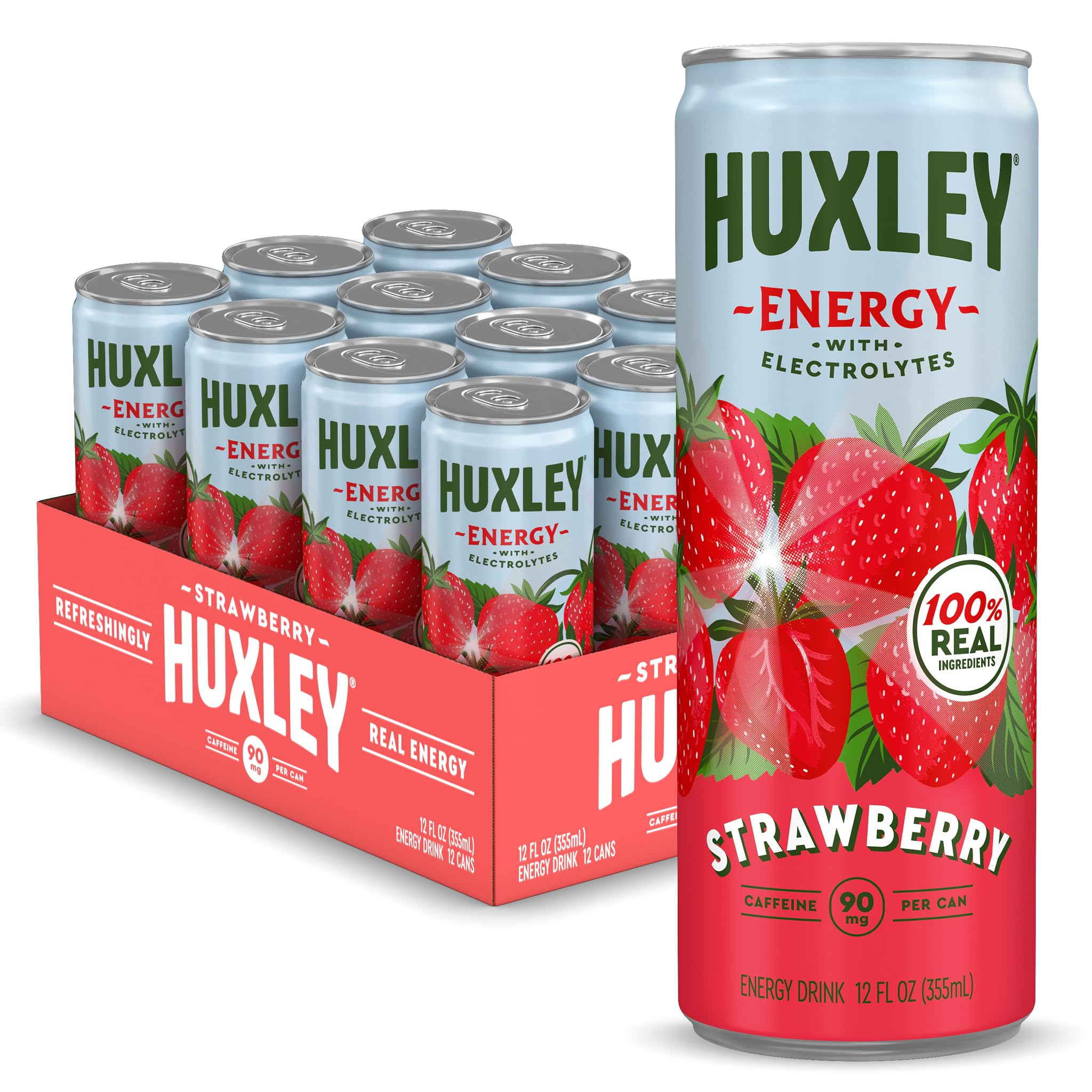 Huxley Strawberry Sequoia Energy Drink, Case of 12, 12 Fl Oz Cans
