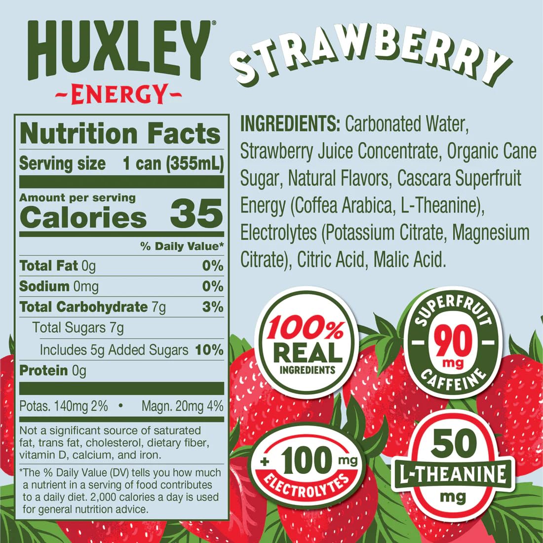 Huxley Strawberry Sequoia Energy Drink, Case of 12, 12 Fl Oz Cans