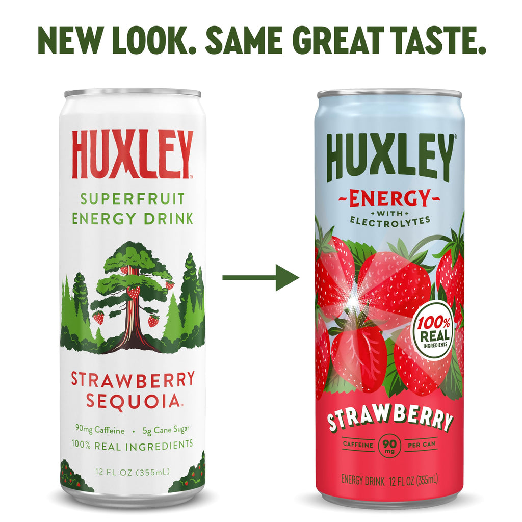 Huxley Strawberry Sequoia Energy Drink, Case of 12, 12 Fl Oz Cans