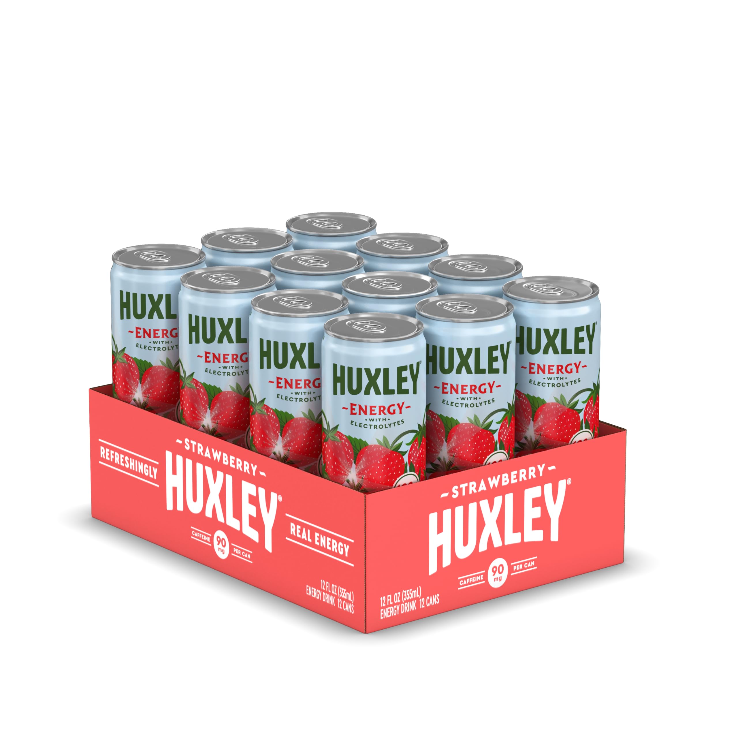 Huxley Strawberry Sequoia Energy Drink, Case of 12, 12 Fl Oz Cans