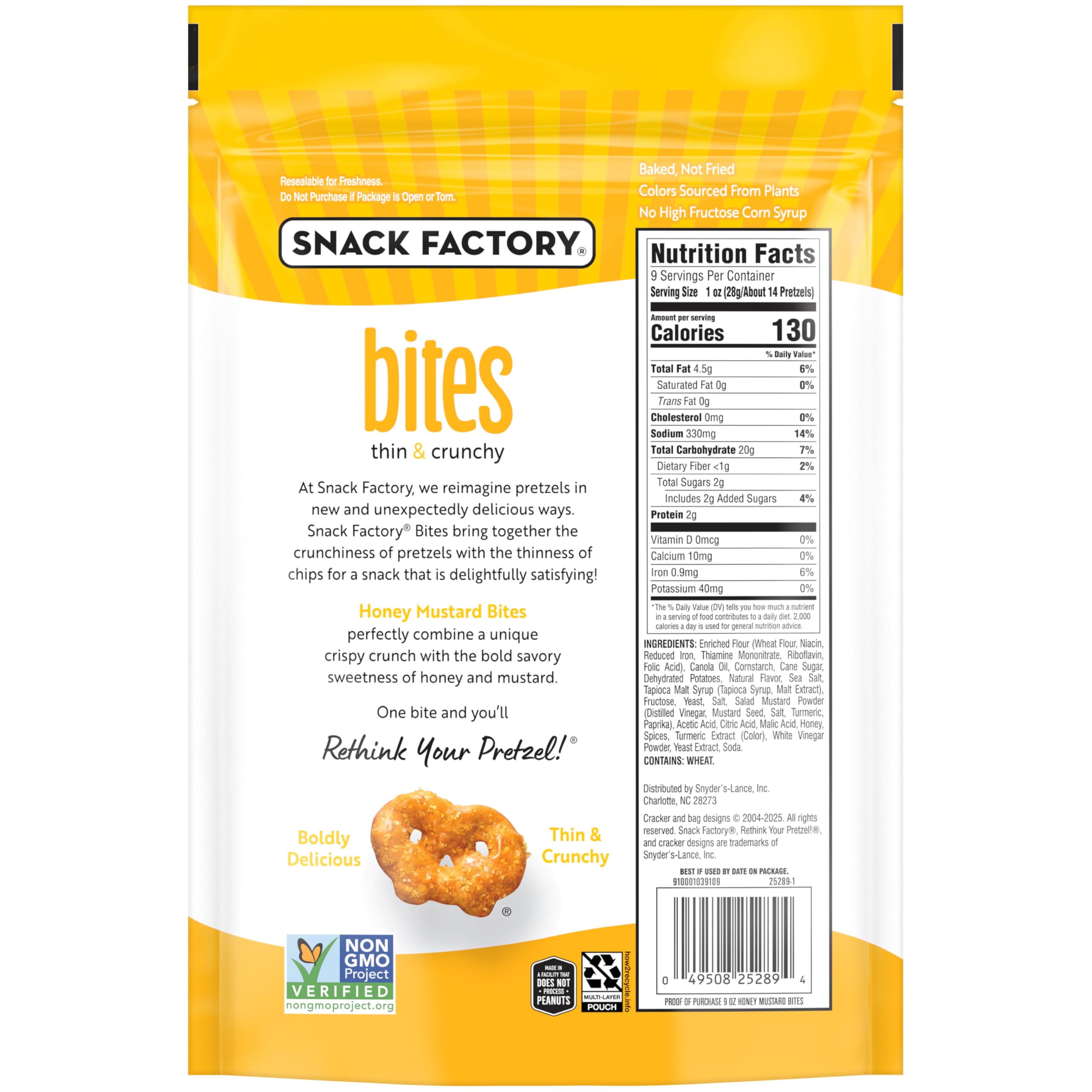 Snack Factory Honey Mustard Pretzel Snack Bites, Case of 12, 9 oz Bags